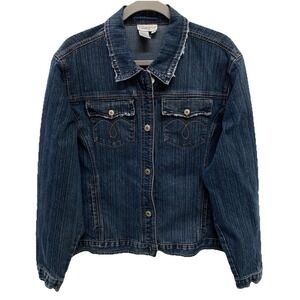 Coldwater Creek Blue Distressed Denim Jean Jacket Women's 2X Button Up Western